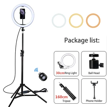 

10inch Video Live Light Dimmable LED Selfie Ring Light Photography Light Ring Lamp with 160cm Tripod Stand for Makeup Youtube