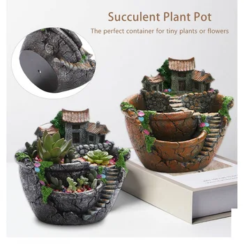 

Succulent Plants Planter Flowerpot Resin Flower Pot Desktop Potted Holder Home Garden Decoration Plants Holder Flower Pots