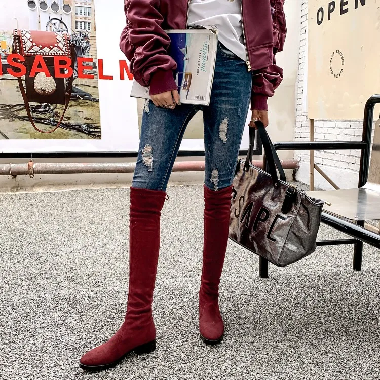 CDAXILAN new to women's Over-the-knee boots stretch fabric suede Mid-heel lace-up sexy thigh boot leopard grain long boot