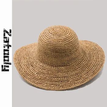 

2020 Hot Sale Round Top Natural hand knitting Raffia Wide Brim Straw Summer Sun Hats for Women With Leisure Beach Hats Lady
