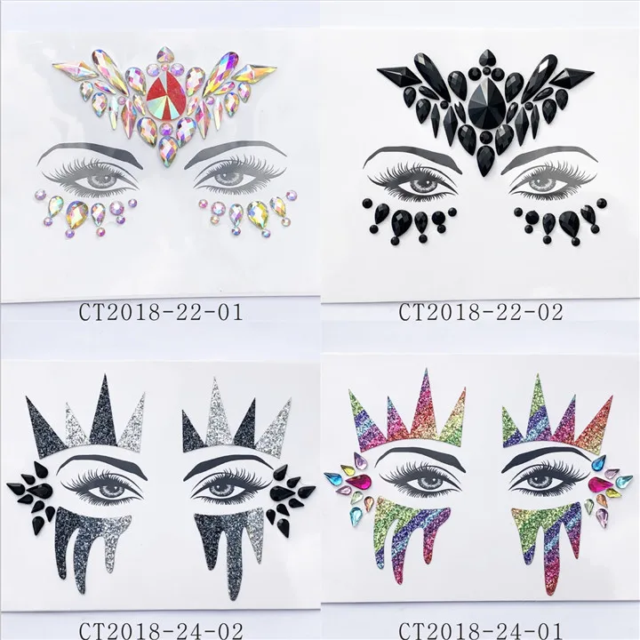 4    Fashion Acrylic Rhinestone Face Stickers For Women Halloween Christmas Birthday Party Decor Gemstone Forehead Face Sticker