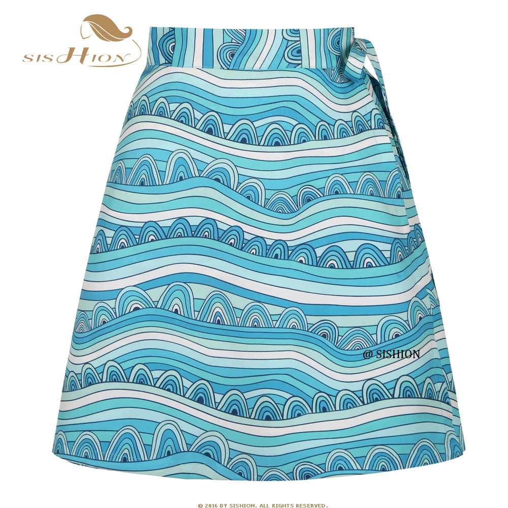 

Waves Printed Women Summer Skirt y2k Skirts SS0015 Sexy Beach Holiday Blue Quick Wrap Skirt falda plisada