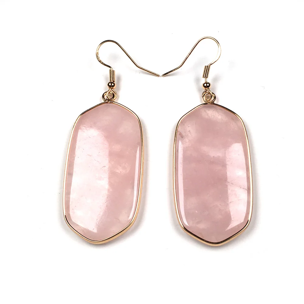 Rose quartz Новые женские серьги-гвоздики, ювелирное изделие, разноцветная ручная работа, натуральный камень, КАПЛЕВИДНАЯ Роза, серьги с камнем Quartzs - Окраска металла: Rose quartz