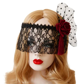 

Lace Veil Halloween Hairbands for Woman Halloween Headdress Rose Lace Mask Party 1