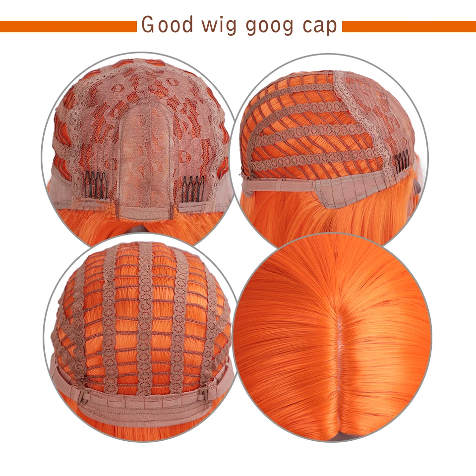 Doris Beauty Synthetic Short Straight Bob Wigs for Women Orange Pink Purple Blonde Cosplay Wig  High Temperature Fiber
