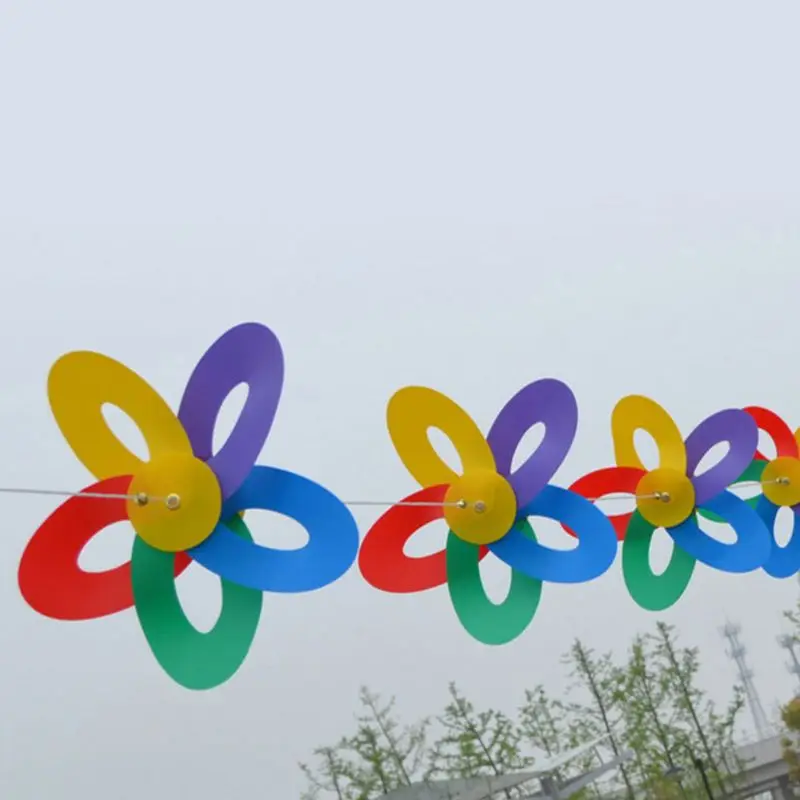 Five-leaf Plastic Windmill String Rope Kindergarten Scenic Outdoor Hanging Decoration Waterproof Pinwheel Children Kids Toys