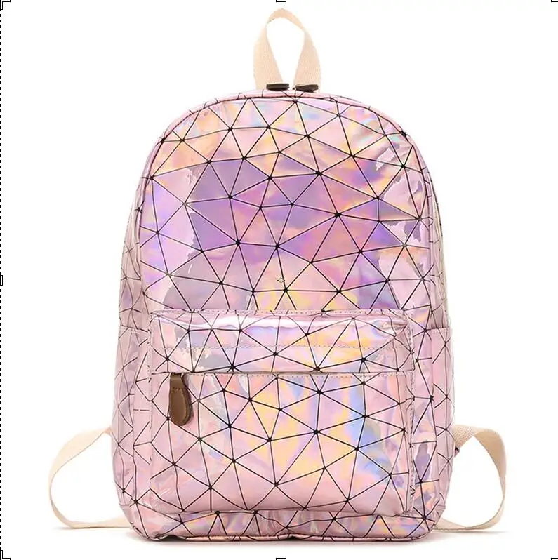 Лазерные рюкзаки голографические дорожные школьные сумки мужские и женские высокого качества из искусственной кожи большой емкости модные роскошные стильные сумки для девочек - Цвет: Розовый