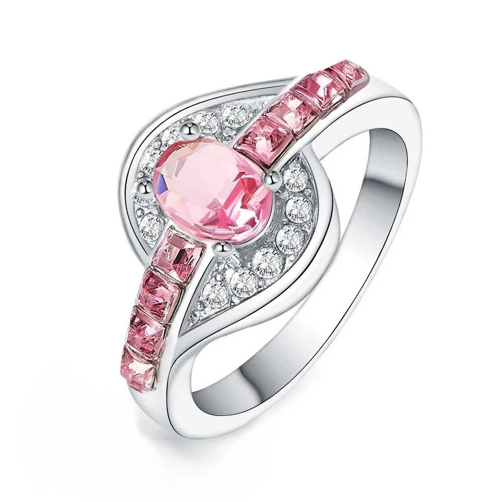 8 цветов, серебряный цвет для женщин, свадебное кольцо с кристаллами белого золота, обручальные кольца, свадебные ювелирные изделия, размер 6-12 - Цвет основного камня: pink