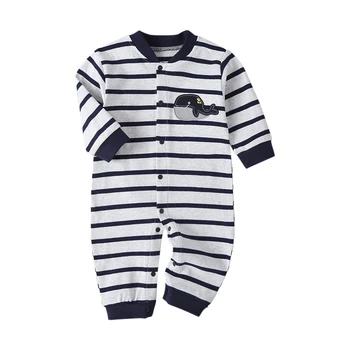 

Newborn Baby Rompers Stripe Cartoon Whale Jumpsuit Front Buttons Outfits Newborn Boys&Girls Jumpsuit Playsuit Clothes