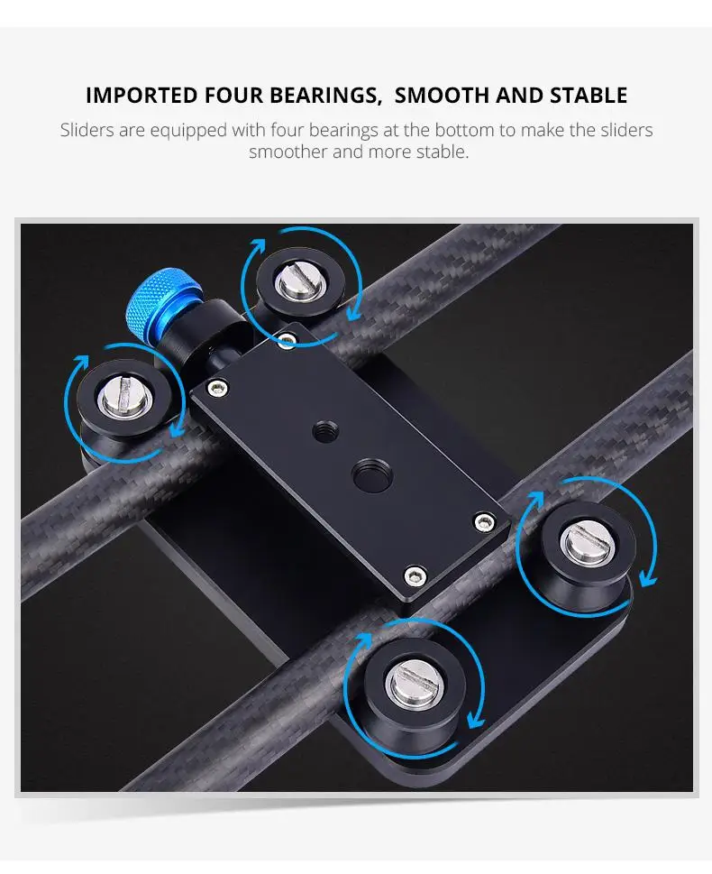 Бесшумный ползунок из углеродного волокна 40 см, портативная камера, записывающая тележка с 4 роликовыми подшипниками, видеосъемка r60