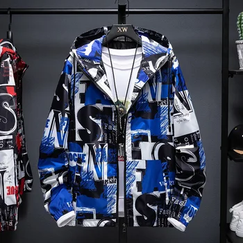 Hooded Print Windbreaker Coat Jacket 2