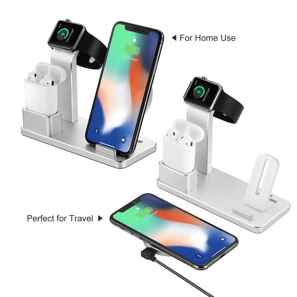 AZiMiYO Беспроводное зарядное устройство для iPhone X XS MAX XR 8 быстрая полная нагрузка 3 в 1 металлический зарядный кронштейн для Airpods Apple Watch 4 3 2
