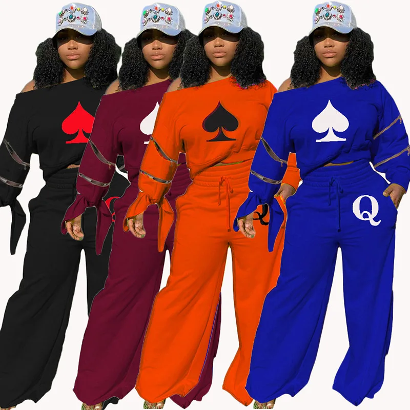 

Two Piece Set Tracksuit for Women Zipper Poker Heart Fall Clothes Women's Suit Casual Sweatshirt Sweatpants Jogging Femme Outfit