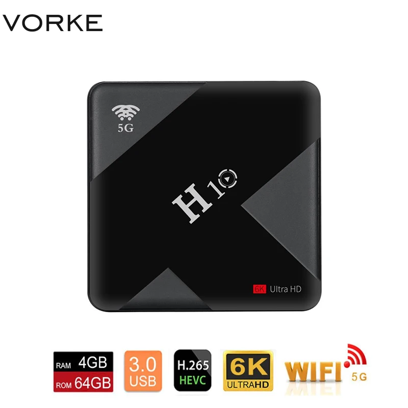 

Vorke H10 TV Box Android9.0 Allwinner H6 4G/32G 2.4G+5G WiFi 100Mbps LAN USB3.0