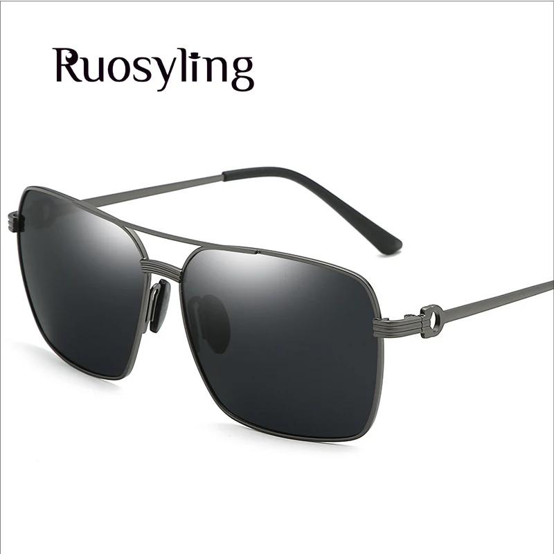 Gun Grey Ruosyling металлические солнцезащитные очки для мужчин поляризованный Ультрафиолетовый 400 драйверы квадратная оправа очки темные очки Классические итальянские дизайнерские очки - Цвет линз: Gun Grey