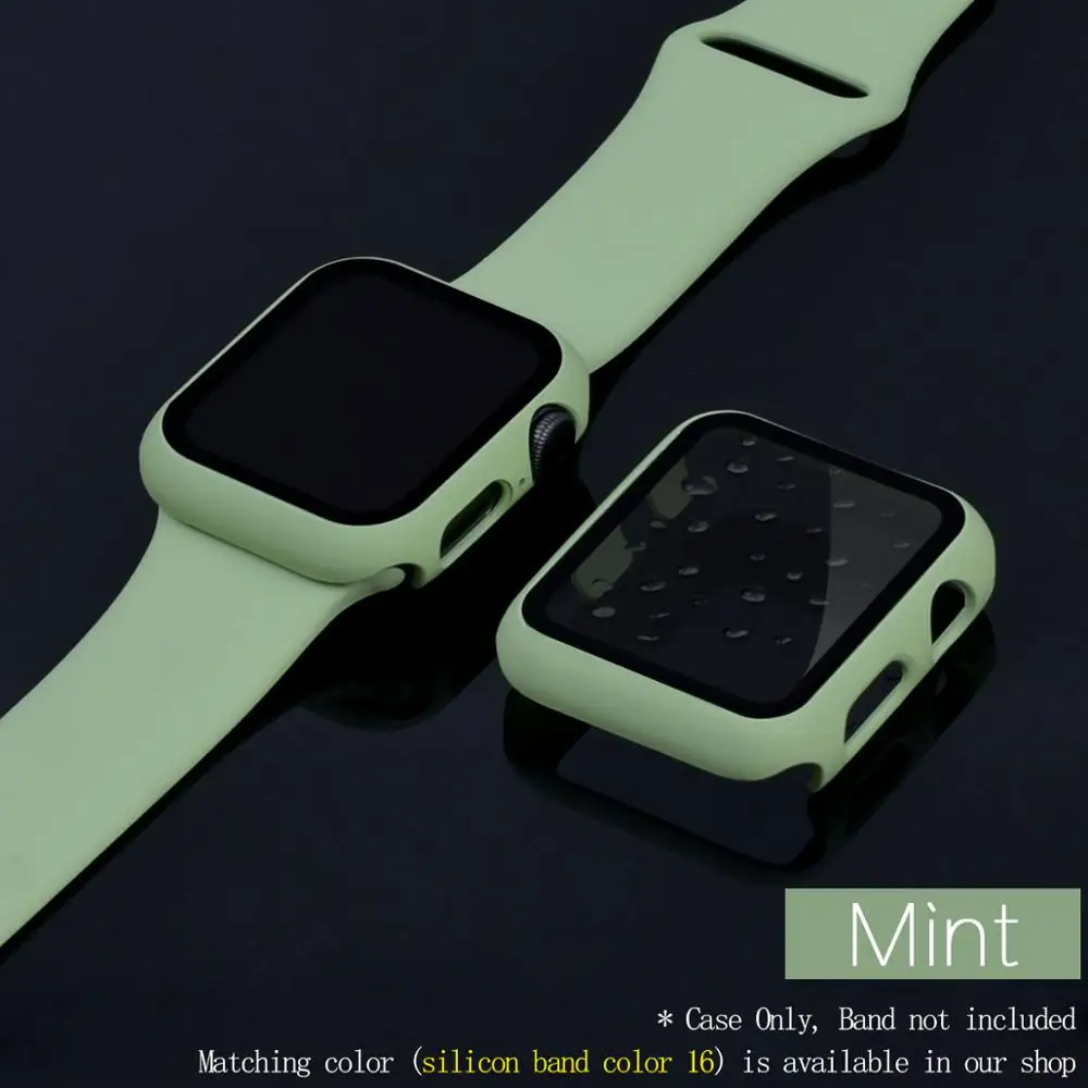 Mling полное покрытие для Apple Watch series 5 4 3 2 матовый пластиковый бампер жесткая рамка Чехол со стеклянной пленкой для iWatch защита экрана - Цвет: Mint