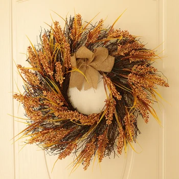 

Garland Artificial Grain Wreath Fall Harvest For Front Door And Thanksgiving Holiday Decorative Ornament Door Decor Garland