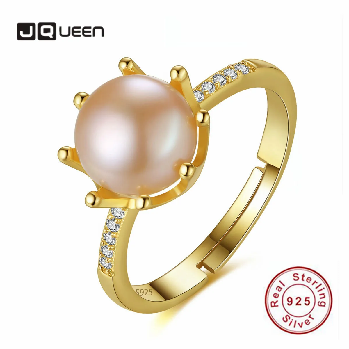 

JQUEEN 925 Sterling Silver 18K Open Rings Elegant Cubic Zirconia Natural Freshwater Pearl Women Knuckle Finger Rings for Wedding