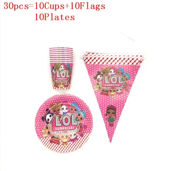 

30pcs/60pcs Hot Surprise Doll Theme Friend Girl Birthday Party Cup+Plate+Flag Wedding Event Party Paper Banner Decoration Supply