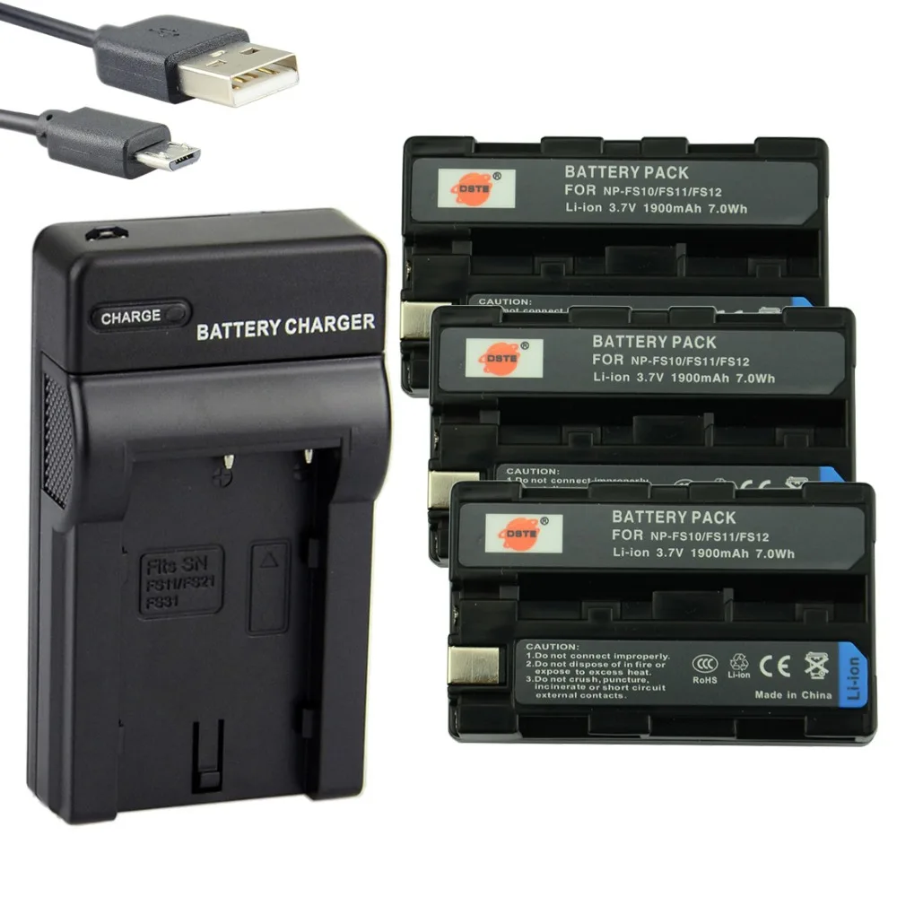 3 шт. 1900 мАч 3,7 V NP-FS10 FS11 FS12 DSTE литий-ионный аккумулятор Батарея Зарядное устройство для sony DCR-PC1 DCR-PC2 DCR-PC3 DCR-PC5 DSC-P1 DSC-P20