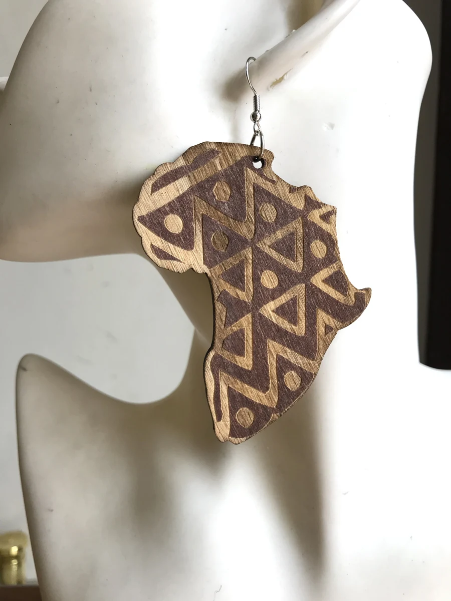 Новое поступление Африканские Этнические узоры карта деревянные серьги есть 3