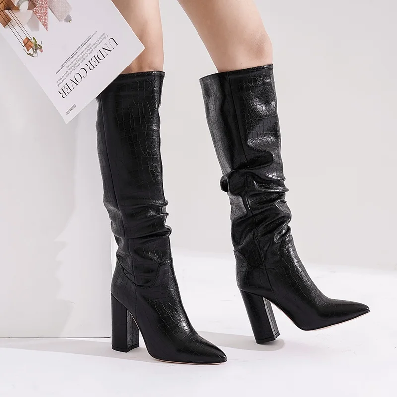 Skup MORAZORA Plus rozmiar 34 43 nowe buty damskie marki grube szpilki jesienne buty zimowe kowbojskie zachodnie buty do kolan buty damskie