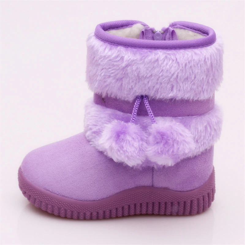 

Children Snow Boots Children Winter Warm Fur Waterproof Girls Mid-boots Pink Hairball Non-slip Warm Soft Fur Boots