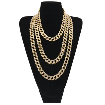 

Hip-hop Trinkets and Cuban Necklaces Gold Silver Cuban Link Chain Curb Liced Bling Long Necklace for Men Rapper Punk Rock Rapper