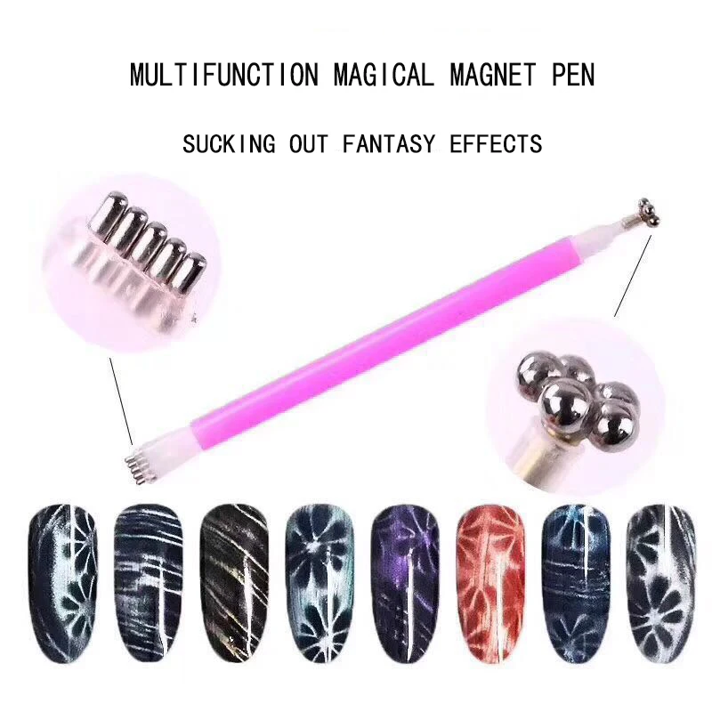 Bozlin Dual-Ended Magnet Stick For Gel Nail Polish 5D Strip Grid Flower Pattern Magnet Pen Design UV Nail Gel Varnishes Manicure