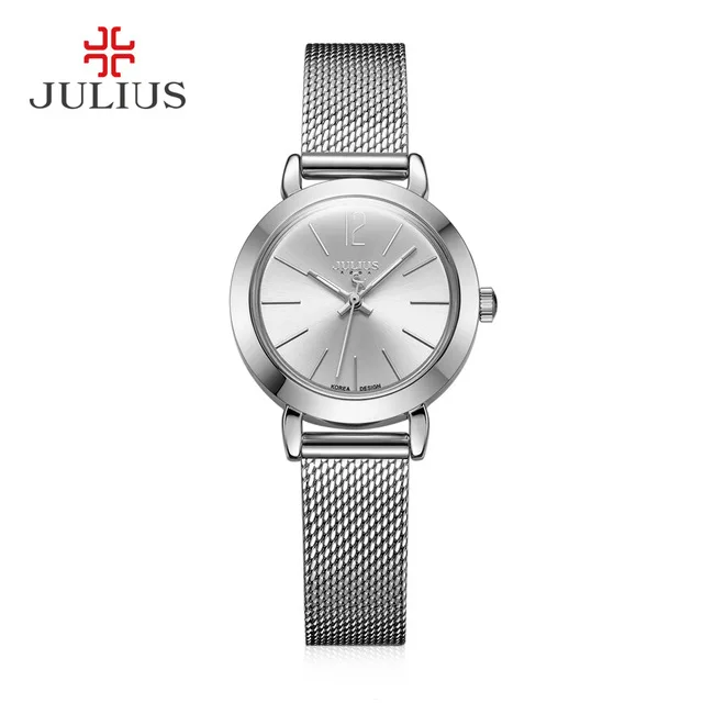 Silber JULIUS JA-732 Weibliche frauen Silber розовое золото Тон сетки Edelstahl Кварц Аналоговый вассердихт режим Uhr Повседневный Armbanduhr - Цвет: Silber