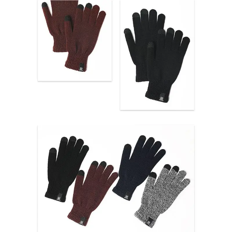Men Womens Winter Knitted Touch Screen Gloves Outdoor Sport Training Snow Ski Full Finger Elastic Ribbed Cuff Stretchy Mittens