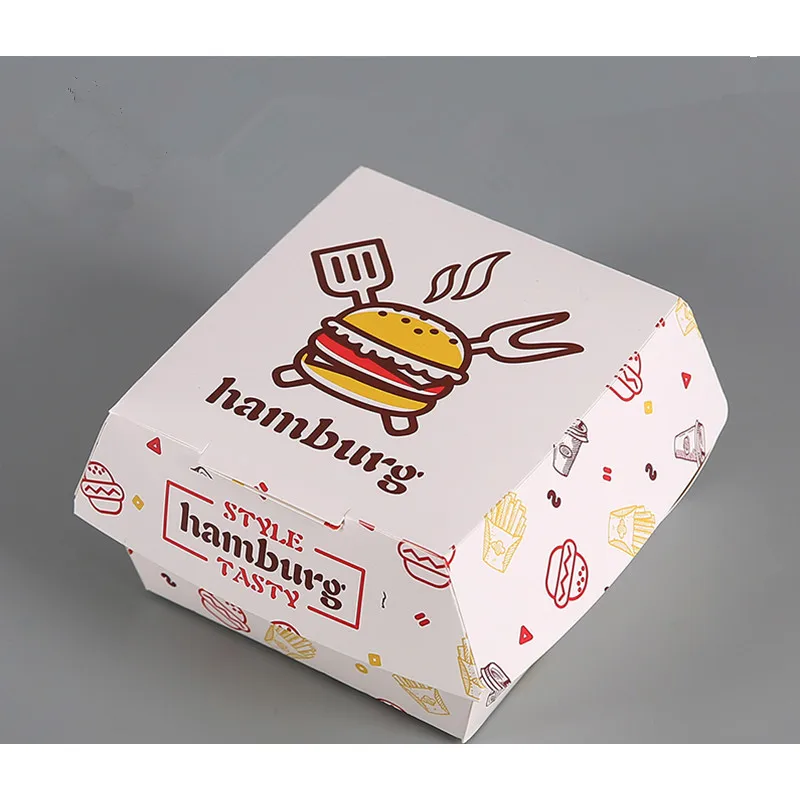 100 шт упаковочная коробка для гамбургеров белая карта креативная выпечка вкусная коробка для хлеба, бумажная коробка для пикника еда для вечеринки одноразовая упаковка - Цвет: packaging box2