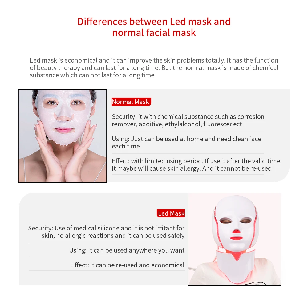 Светодиодный, 7 цветов, маска для лица, светодиодный, Корейская терапевтическая маска, инструменты для красоты и ухода за кожей, маска для лечения лица