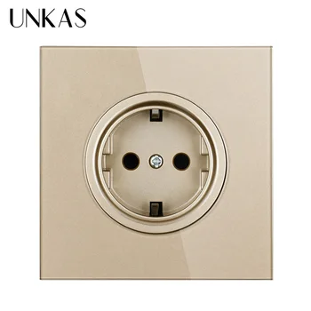 

UNKAS Crystal Glass Panel Power Socket Power Outlet Gold Glass Charger Adapter Panel 16A EU Standard Wall Power Socket Wall