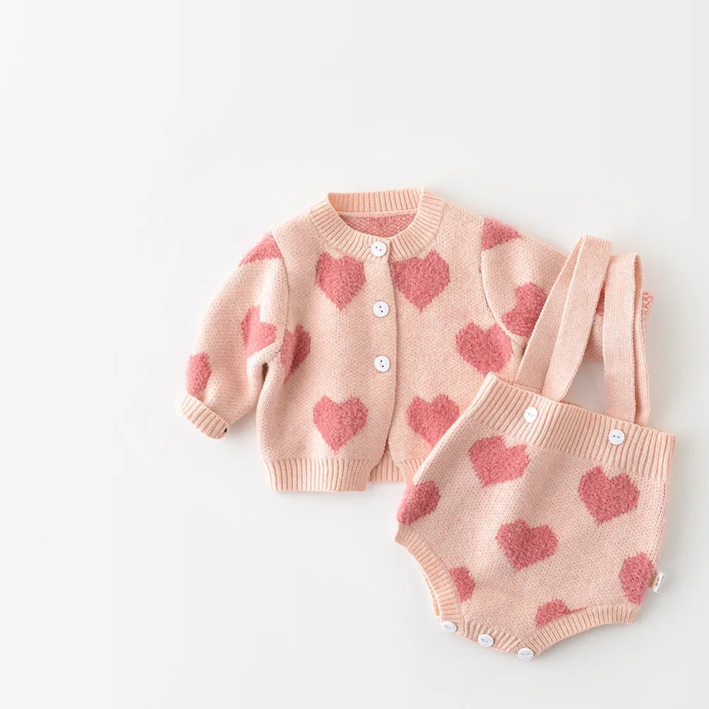 Baby Girl Knit Clothing Set Heart Bodysuit Sweaters