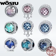 WOSTU горячая Распродажа 925 пробы серебряные Сияющие сердца розовые бусы подходят к оригинальному браслету Pandora подлинные ювелирные изделия