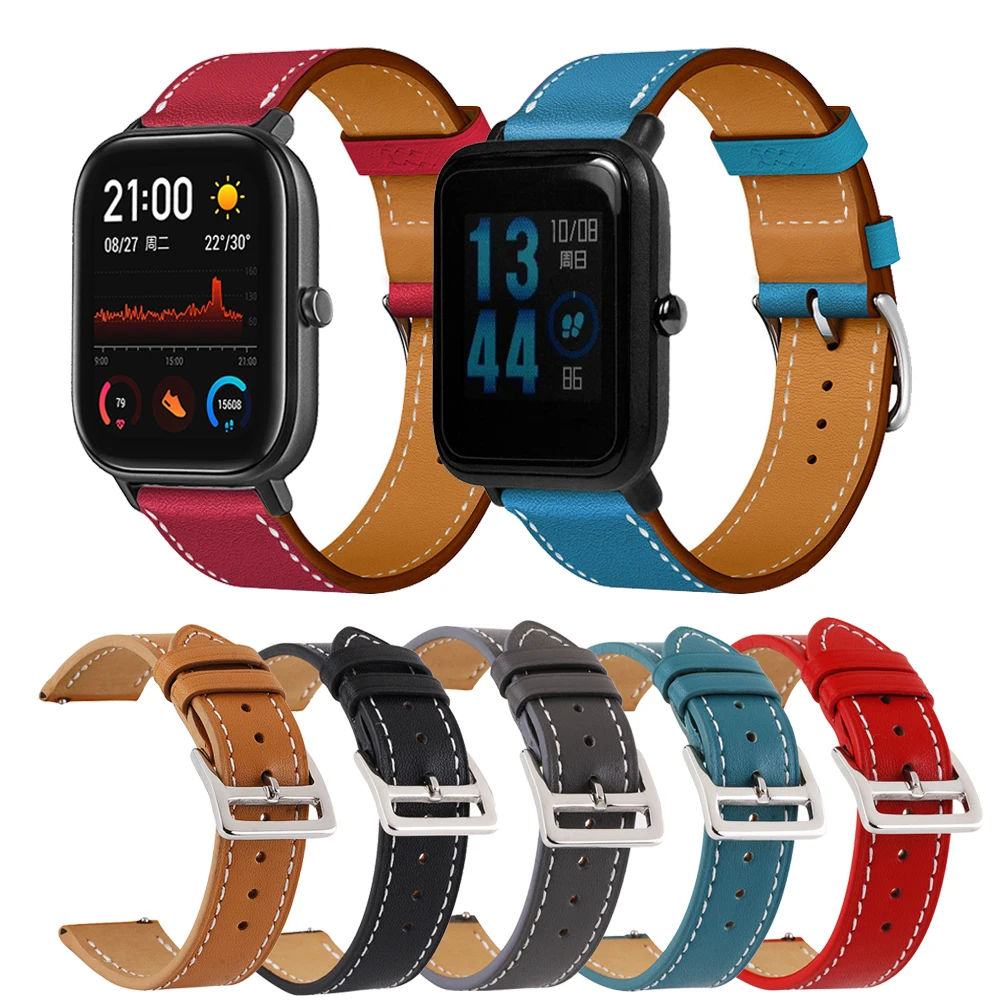 Ремешок из натуральной кожи для Xiaomi Huami Amazfit GTS 2 2e 2Mini кожаный браслет Bip Lite 1S U pro |