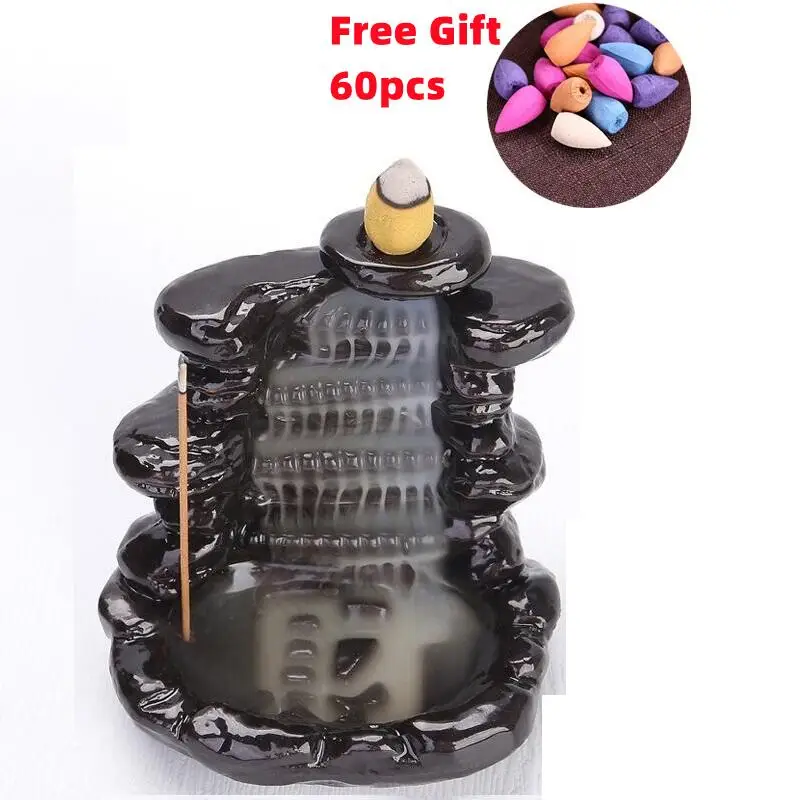 Free 60Cones Backflow Incense Burners Meditation Aromatherapy Smoke