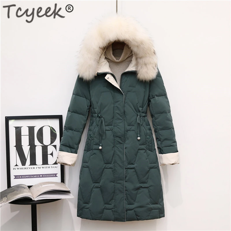

Tcyeek Winter Down Jacket Female Real Raccoon Fur Hooded Clothes 2019 Korean Warm Duck Down Coat Women Down Overcoat Hiver W1723