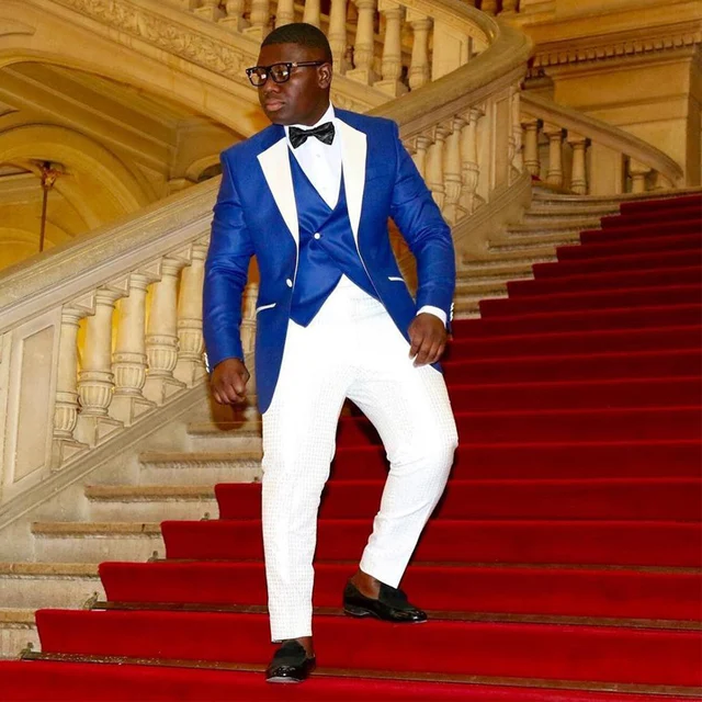 Royal Blue Jacket Vest With White Pants 