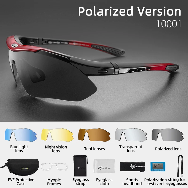 RockBros Polarised Sports Men Sunglasses Road Mountain Cycling Goggles 5 Lens 