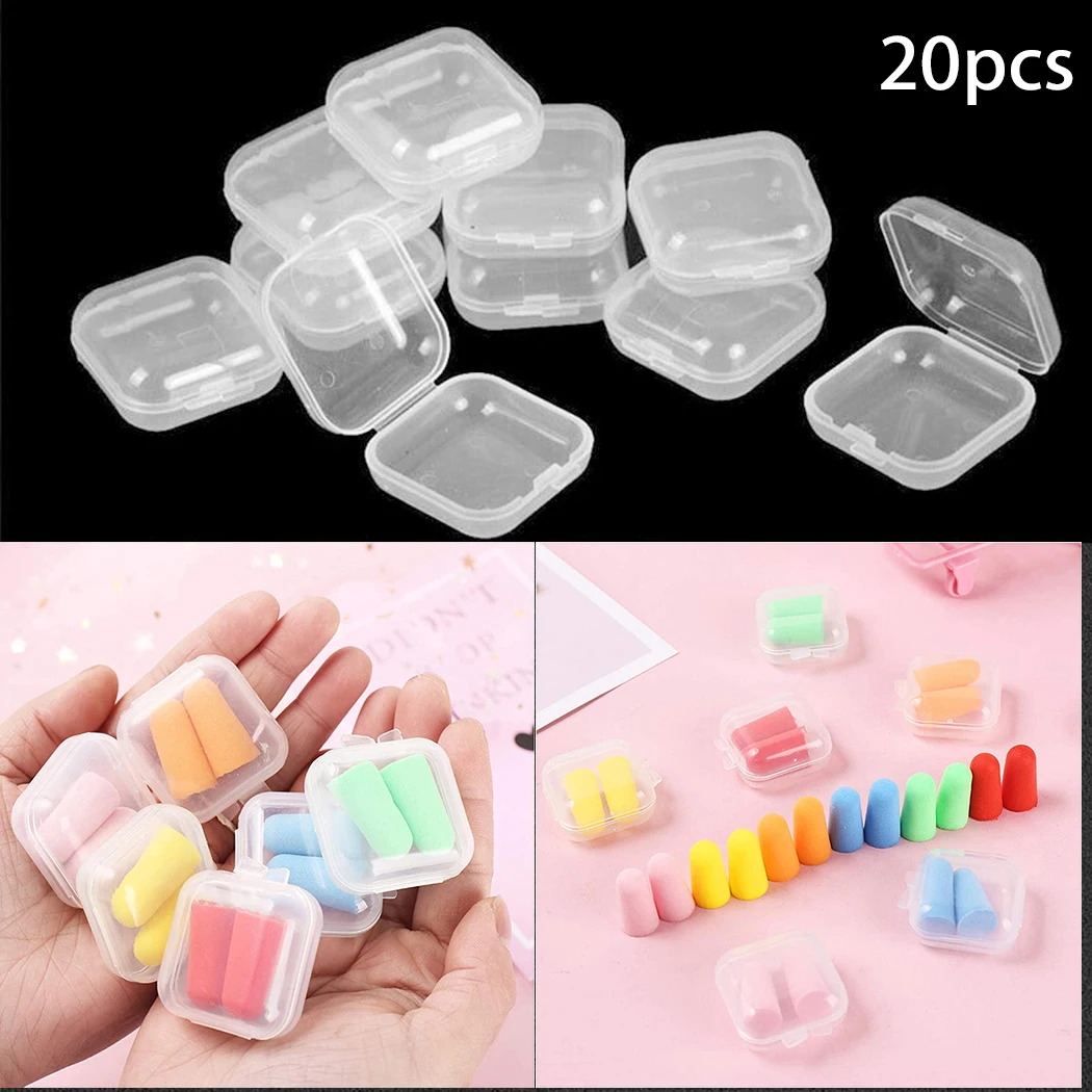 20Pcs Mini Transparent Plastic Small Box Hook Jewelry Earplug Storage Box DIY Cross Stitch Sewing Supplies Storage Box Container bike tool bag