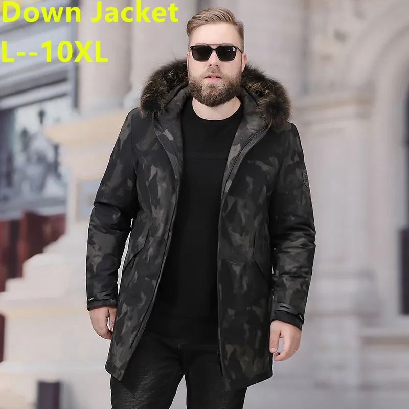 

Plus size 10XL 8XL men's winter jacket Russia long coat hat fur collar thick windproof 90% white duck down jacket men -25 degree