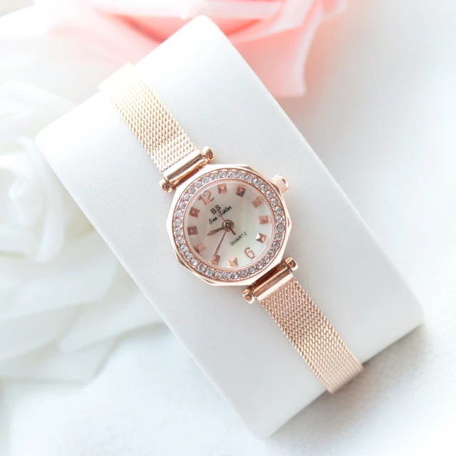 rose-gold Женские роскошные Брендовые Часы стразы женские часы розовое золото маленький циферблат женские наручные часы из нержавеющей стали Reloj Mujer - Цвет: rose-gold