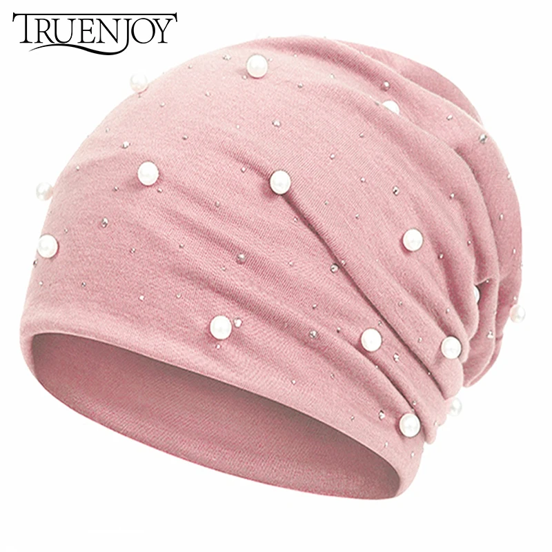 TRUENJOY Женская шапочка Повседневный блеск Лыжная Шапочка с жемчугом шляпа для дамы