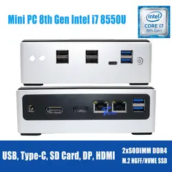 Мини-ПК 8-го поколения Intel i7 8550U i5 8250U 4 ядра 8 потоков 2 * DDR4 M.2 NVMe NUC Карманный процессор Win10 Pro Linux WiFi U