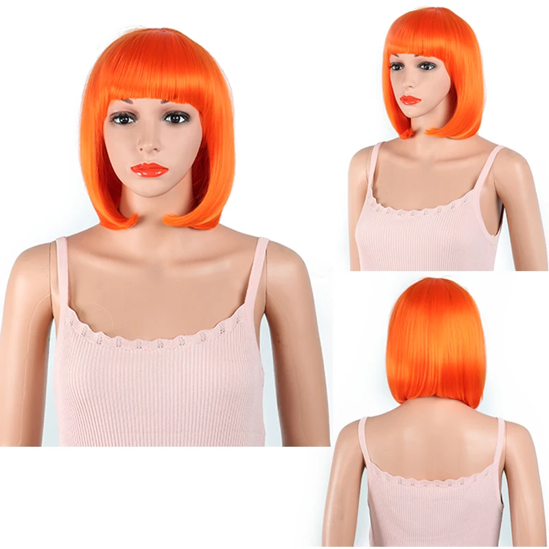 

12 Inch Short Bob Hair Wig Straight with Flat Bangs Synthetic Wig Cosplay Daily Party Wig for Women Natural