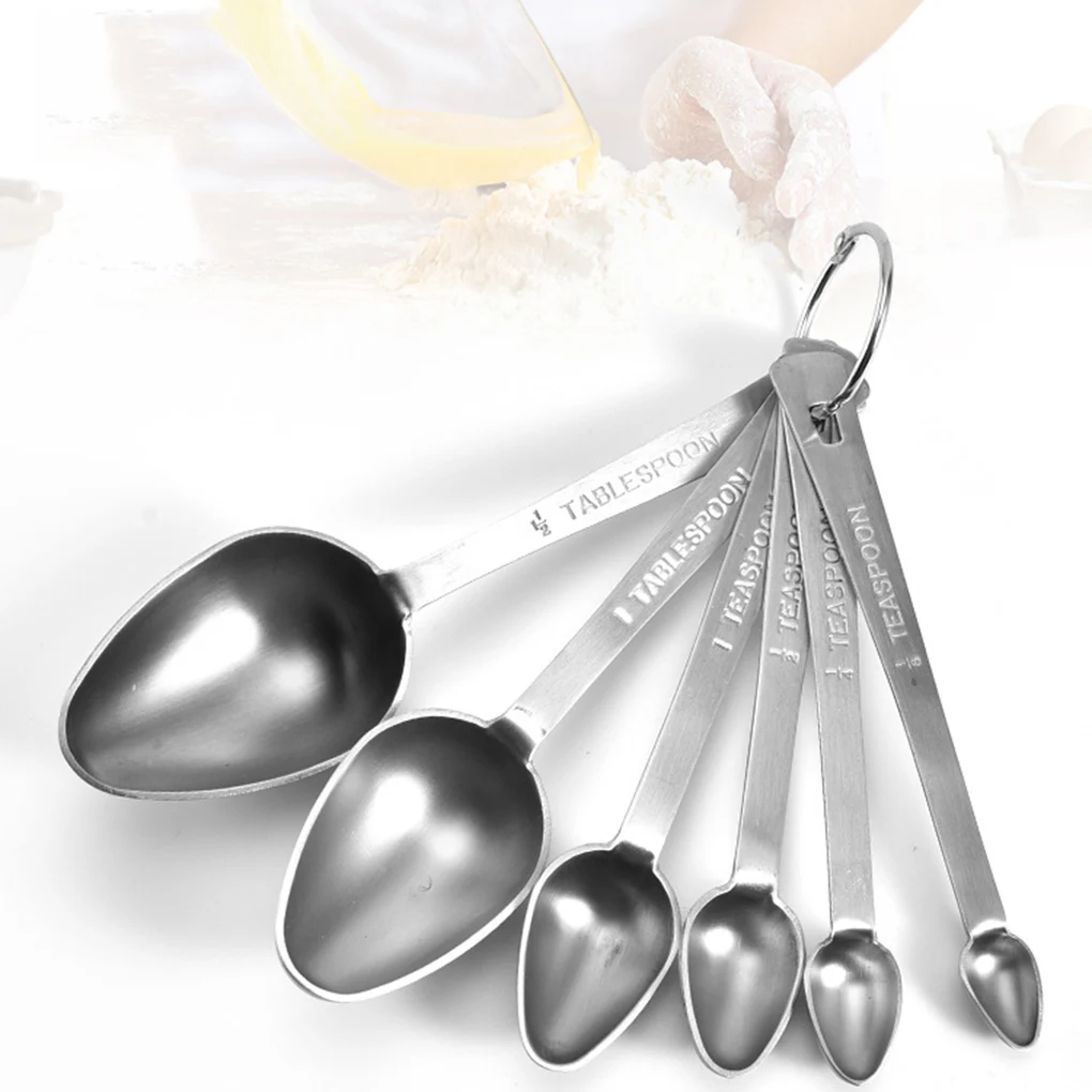 6 pcs/set Measuring Spoons Stainless Steel Baking Seasoning Measuring Scoop Home Bakery Kitchen Tool