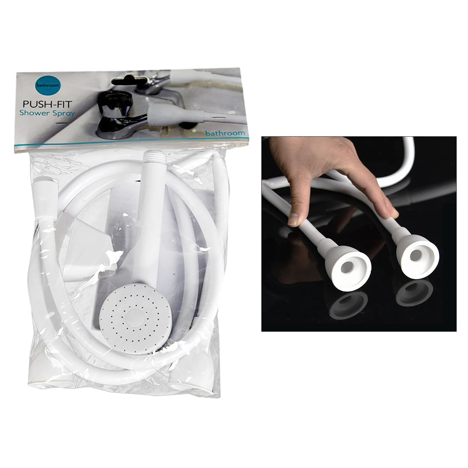 Double Tap Bath Shower Spray Head Hose PUSH-FIT for Hair Dresser White