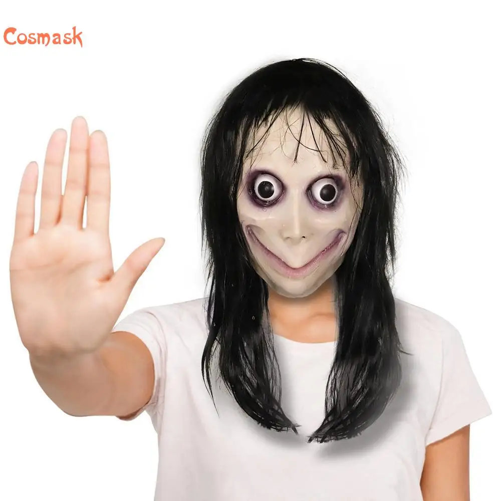 Cosmask Scary Hacking Game Horror Latex Mask Game Mask Halloween Female Ghost Big Eye With Long Wigs - Masks & Eyewear - AliExpress